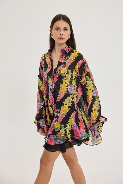Heather Shirt Dragon Flower Black