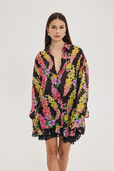 Heather Shirt Dragon Flower Black
