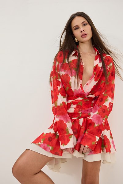Heather Shirt Blooming Sky Red
