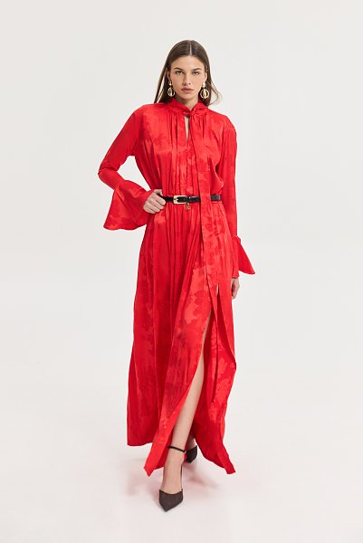 Peony Dress Jacquard Red